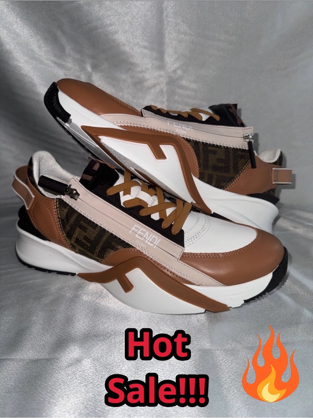 New! Fendi Flow Low-Top Sneakers, a luxury footwear in Brown Colorway.